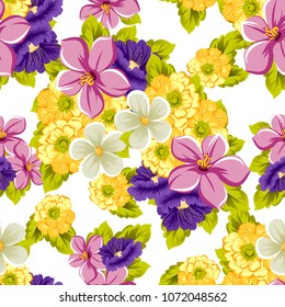 beautiful floral seamless pattern. For your fabric design, postcards, wedding invitations, birthday, Valentine's day and more. Vector illustration.