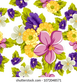 beautiful floral seamless pattern. For your fabric design, postcards, wedding invitations, birthday, Valentine's day and more. Vector illustration.