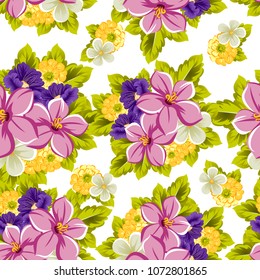 beautiful floral seamless pattern. For your fabric design, postcards, wedding invitations, birthday, Valentine's day and more. Vector illustration.