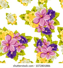 beautiful floral seamless pattern. For your fabric design, postcards, wedding invitations, birthday, Valentine's day and more. Vector illustration.