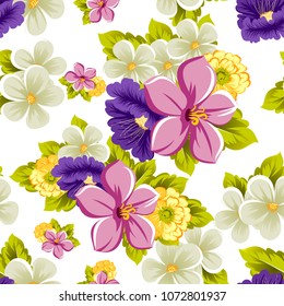 beautiful floral seamless pattern. For your fabric design, postcards, wedding invitations, birthday, Valentine's day and more. Vector illustration.