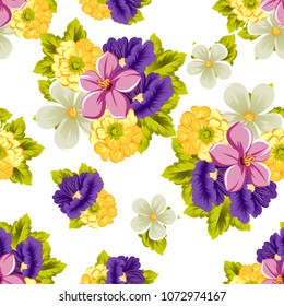 beautiful floral seamless pattern. For your fabric design, postcards, wedding invitations, birthday, Valentine's day and more. Vector illustration.