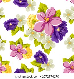 beautiful floral seamless pattern. For your fabric design, postcards, wedding invitations, birthday, Valentine's day and more. Vector illustration.