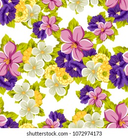 beautiful floral seamless pattern. For your fabric design, postcards, wedding invitations, birthday, Valentine's day and more. Vector illustration.