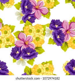 beautiful floral seamless pattern. For your fabric design, postcards, wedding invitations, birthday, Valentine's day and more. Vector illustration.