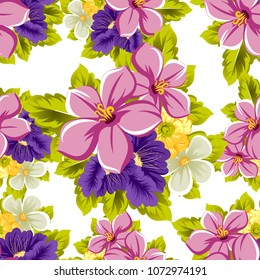 beautiful floral seamless pattern. For your fabric design, postcards, wedding invitations, birthday, Valentine's day and more. Vector illustration.