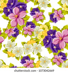 beautiful floral seamless pattern. For your fabric design, postcards, wedding invitations, birthday, Valentine's day and more. Vector illustration.