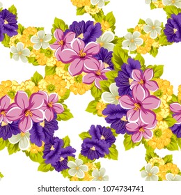beautiful floral seamless pattern. For your fabric design, postcards, wedding invitations, birthday, Valentine's day and more. Vector illustration.
