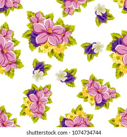 beautiful floral seamless pattern. For your fabric design, postcards, wedding invitations, birthday, Valentine's day and more. Vector illustration.