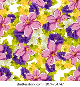 beautiful floral seamless pattern. For your fabric design, postcards, wedding invitations, birthday, Valentine's day and more. Vector illustration.