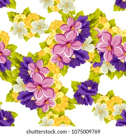 beautiful floral seamless pattern. For your fabric design, postcards, wedding invitations, birthday, Valentine's day and more. Vector illustration.