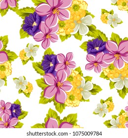 beautiful floral seamless pattern. For your fabric design, postcards, wedding invitations, birthday, Valentine's day and more. Vector illustration.