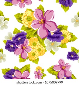 beautiful floral seamless pattern. For your fabric design, postcards, wedding invitations, birthday, Valentine's day and more. Vector illustration.
