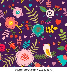 Beautiful floral seamless pattern.Cute illustration can be used for invitation, wedding or birthday cards, wallpaper or textile. 