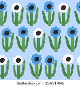 Beautiful Floral Seamless Vector pattern. Simple texture with repeated Flowers. Illustrated natural background