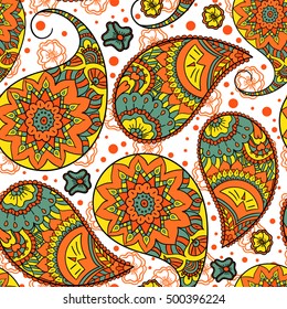 Beautiful floral seamless for your business. Paisley pattern. Traditional ethnic elements. Asian motifs for fashion, interior, cover, textile, wrapping, scrapbook, background. Boho vintage style