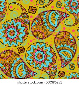 Beautiful floral seamless for your business. Paisley pattern. Traditional ethnic elements. Asian motifs for fashion, interior, cover, textile, wrapping, scrapbook, background. Boho vintage style