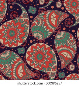 Beautiful floral seamless for your business. Paisley pattern. Traditional ethnic elements. Asian motifs for fashion, interior, cover, textile, wrapping, scrapbook, background. Boho vintage style