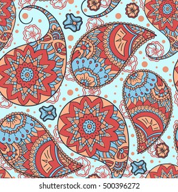 Beautiful floral seamless for your business. Paisley pattern. Traditional ethnic elements. Asian motifs for fashion, interior, cover, textile, wrapping, scrapbook, background. Boho vintage style