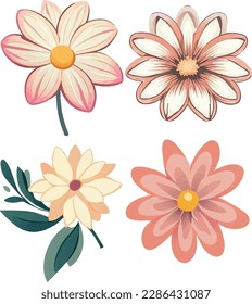 Beautiful floral set vector illustration. different type beautiful set flowers on white background