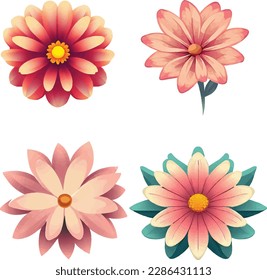 Beautiful floral set vector illustration. different type beautiful set flowers on white background