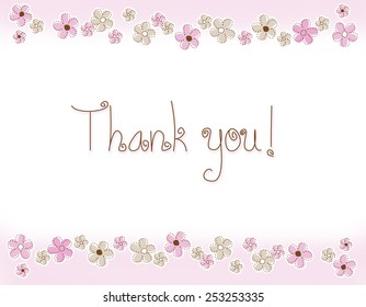 Beautiful floral thank you card with pink flowers on top and bottom