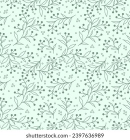 Beautiful floral theme seamless pattern vector. Green leaf, flower and fruit on light green background. Garden wallpaper. Design for greeting card, gift box, wrapping paper, fabric, dress, scarf.