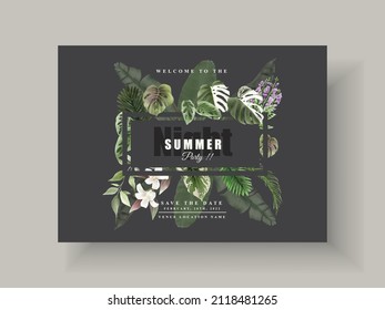 Beautiful floral tropical party invitation card