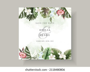 Beautiful floral tropical wedding invitation card