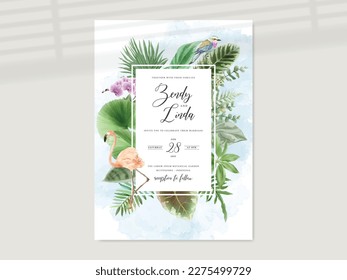 beautiful floral tropical wedding invitation card