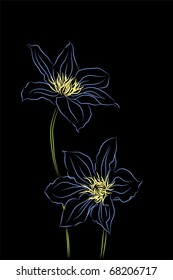 fondo vectorial floral hermoso (flores azules sobre negro)