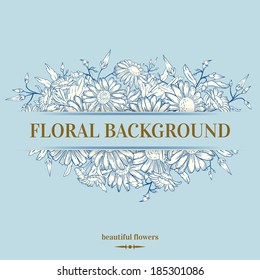 Beautiful floral vector background with daisies. Hand drawn illustration.