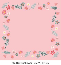 Beautiful floral vector card delicate square frame Copy space Isolated pink background Perfect invitations greeting cards wedding designs creative projects Elegant stylish versatile Spring border