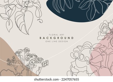 Beautiful floral vector hand drawn background. One line art design. Delicate colorful pattern with drawing contour flowers. Vintage abstract cover, banner, card, template, brochure, placard ant etc.