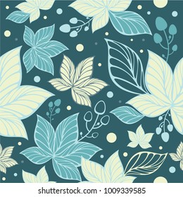 Beautiful floral vector illustration. Seamless pattern with leaves.Template for design fabric, backgrounds, wrapping paper, package, invitations.