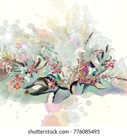 Beautiful floral vector illustration in watercolor style with flowers