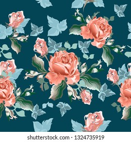 Beautiful floral vector pattern with watercolor rose flowers