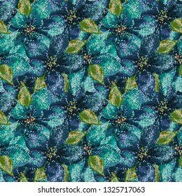 Beautiful floral vector seamless pattern. Abstract art blue amaryllis flowers. luxury background. Template for textile, wallpaper, canvas print, carton, banner, ceramic tiles, glass mosaic.