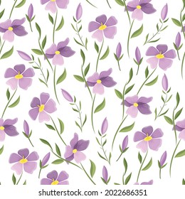 Beautiful floral vector seamless pattern. Delicate meadow flowers on a white background. Pastel colors.