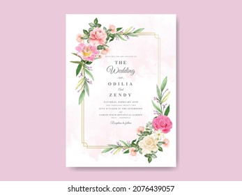 Hermosa plantilla de invitación a boda con acuarela floral