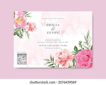 Beautiful floral watercolor wedding invitation template