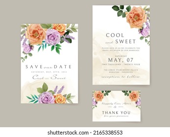 Beautiful floral watercolor wedding invitation card
