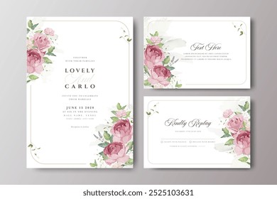 beautiful floral watercolor wedding invitation card set template
