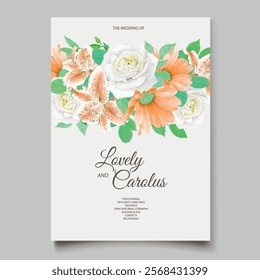 Beautiful Floral Wedding Card With Green Leaves. Illustrator and designer. Wedding Invites, save the date, Birthday Invites, Video Invites, E-Cards.