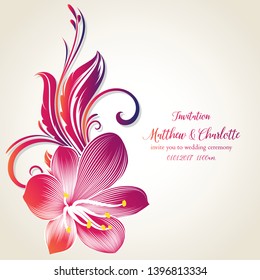 Beautiful floral wedding invitation card with clivia  flowers. Gentle abstract floral background. Vector element for print, design.