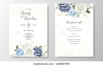 Beautiful floral wedding invitation card template set with watercolor background