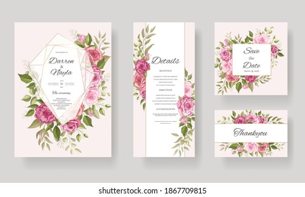 Beautiful floral wedding invitation card template set