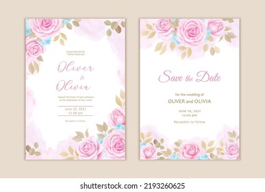  Beautiful floral wedding invitation card template. Elegant vector roses cards