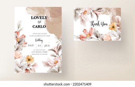 Beautiful floral wedding invitation card with coral color