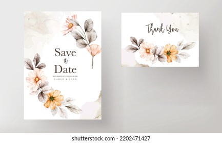 Beautiful floral wedding invitation card with coral color